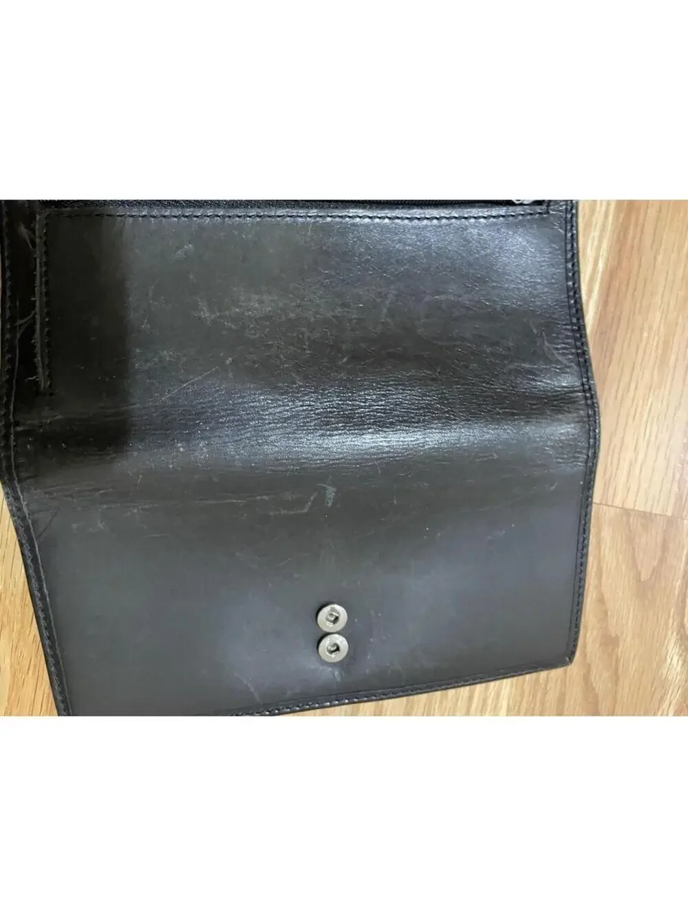 Vintage Fossil Black Genuine Leather Womens Trifold Wallet W/Outer Zipper Pocket